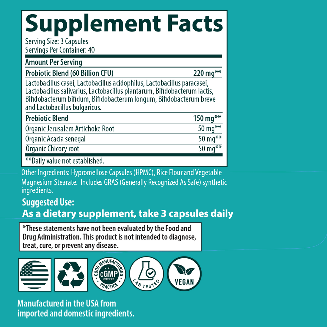 Probiotic - 60 Billion CFU, GLP-1 Support - 120 Capsules