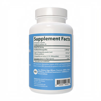 Ashwagandha 120 capsules back label full ingredient list and supplement facts