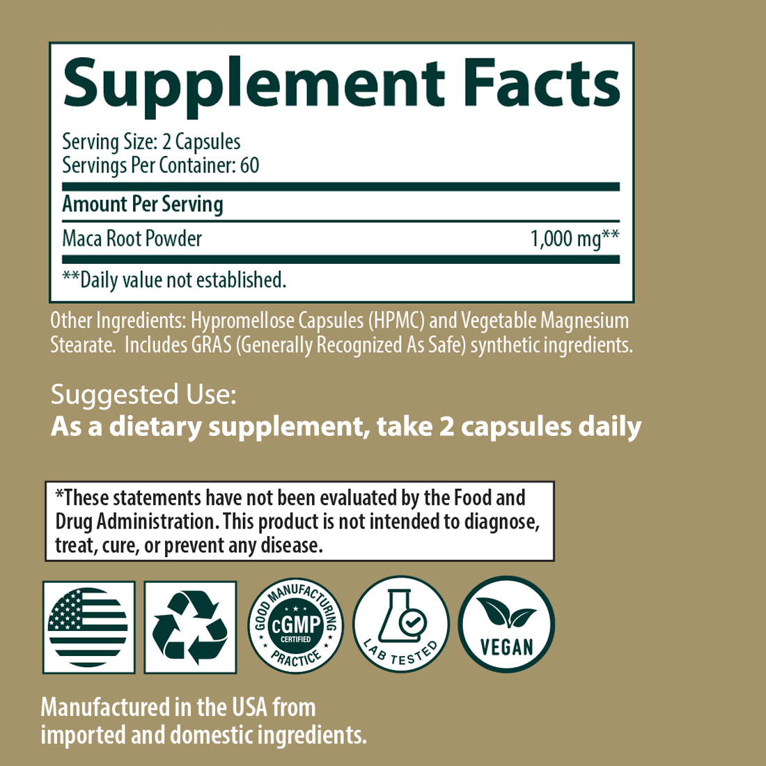 Maca Root Supplement, 120 Capsules