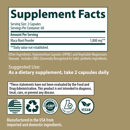 Maca Root Supplement, 120 Capsules