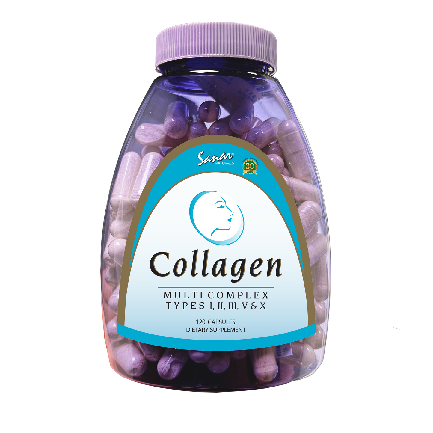 Sanar Naturals Collagen Multi Complex 120 capsules complete collagen types I II III V X for skin joints and hair